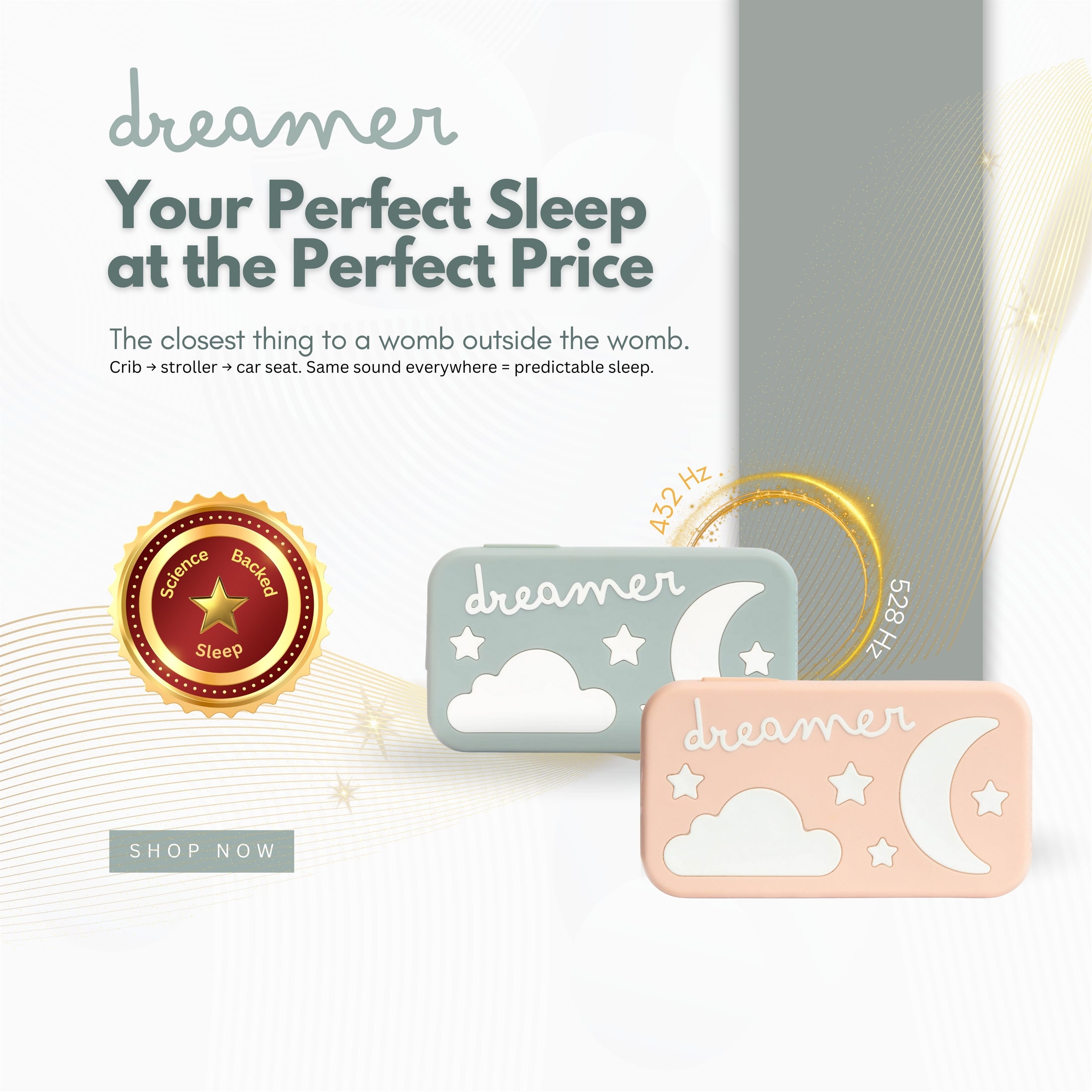 Dreamer™ Science-Backed Baby Sound Machine | 432Hz & 528Hz Sleep Aid