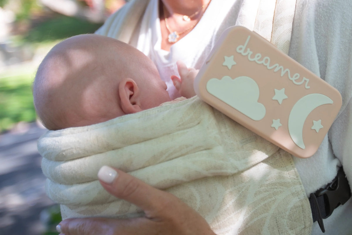 Dreamer baby sound machine attached to baby carrier (Peach-Dreamer)